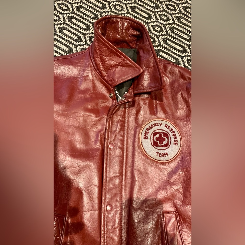 Vintage Varsity leather jacket Canada Sportswear EMT patch Red - Picture 3 of 16